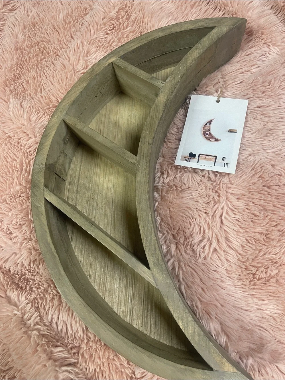 Sheffield Home Crescent Moon Wooden Shelf - Natural Gray Brown